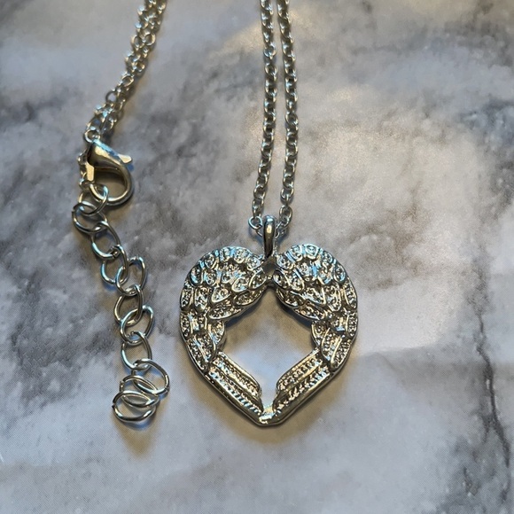 Silver Angel Wings Open Heart Necklace - Picture 11 of 13